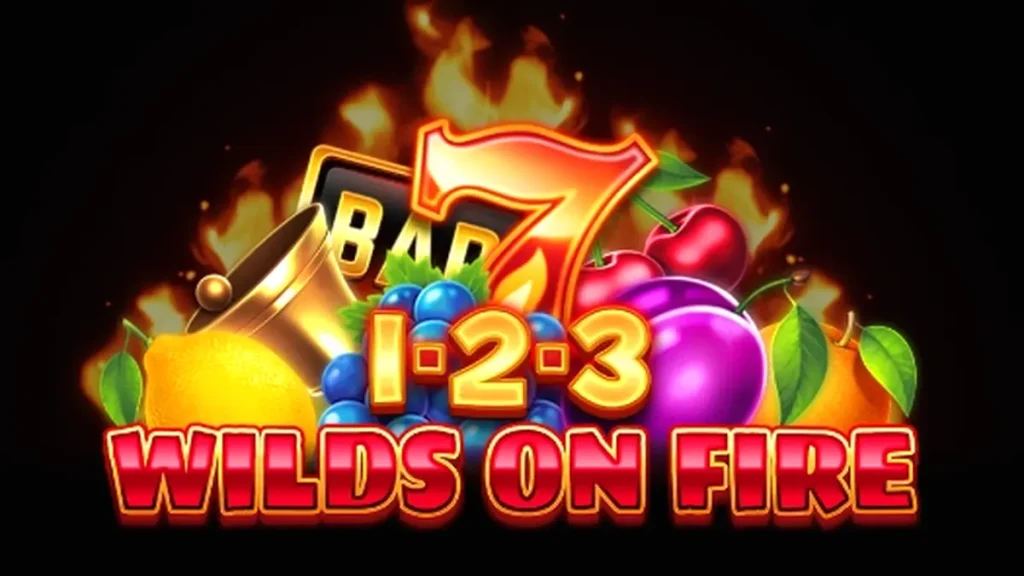 Tampilan layar slot 1-2-3 Wilds on Fire dengan simbol buah klasik